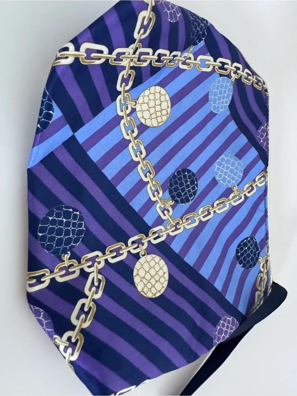 Vintage Satin Cosmetic Bag Purple Blue Chain Print Makeup Travel Toiletry Clutch